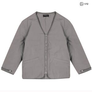 Richie Le Nylon Half Zip Puffy Jacket Chalk Taupe Grey Large
